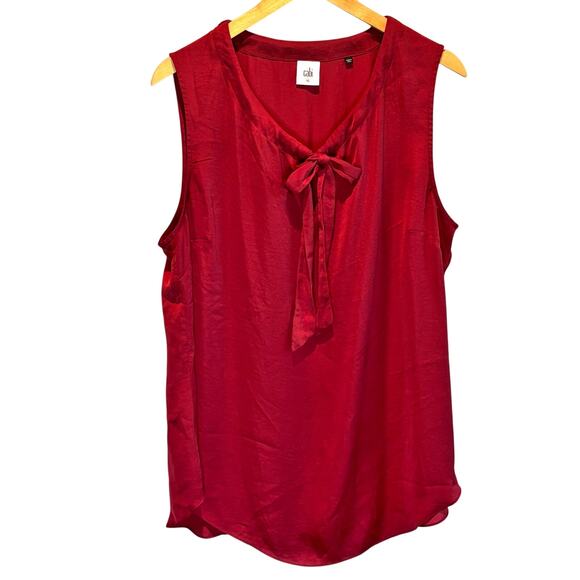 CAbi Tops - CAbi Red Satin Cinch Tie Neckline Sleeveless Blouse Style #3602- size XL